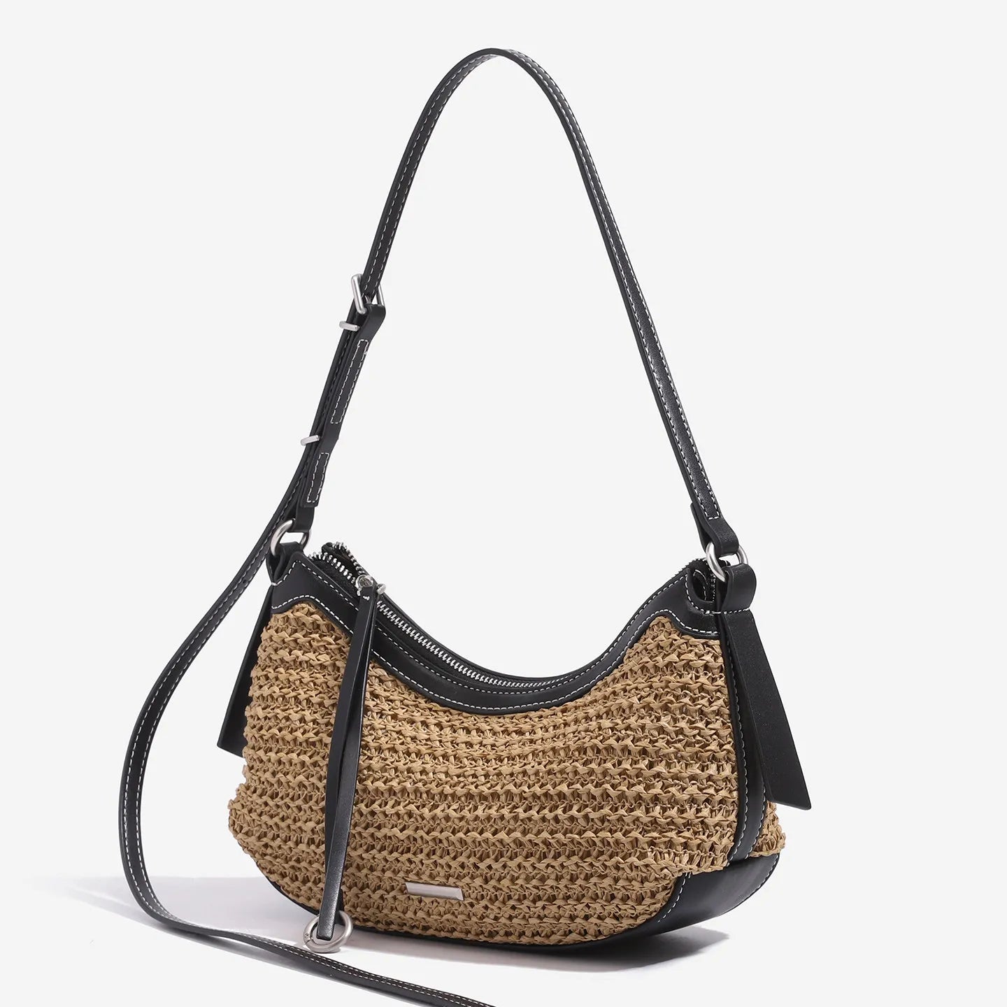The Malibu Woven Straw Crescent Shoulder Bag