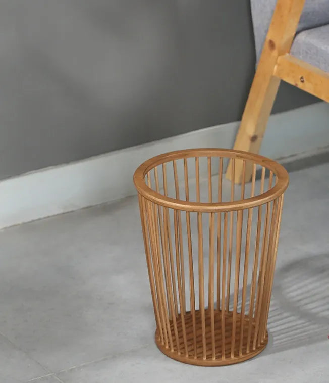 Handcrafted Natural Bamboo Wastebasket | Round Slatted Paper Trash Can & Storage Basket - Verdant Bind