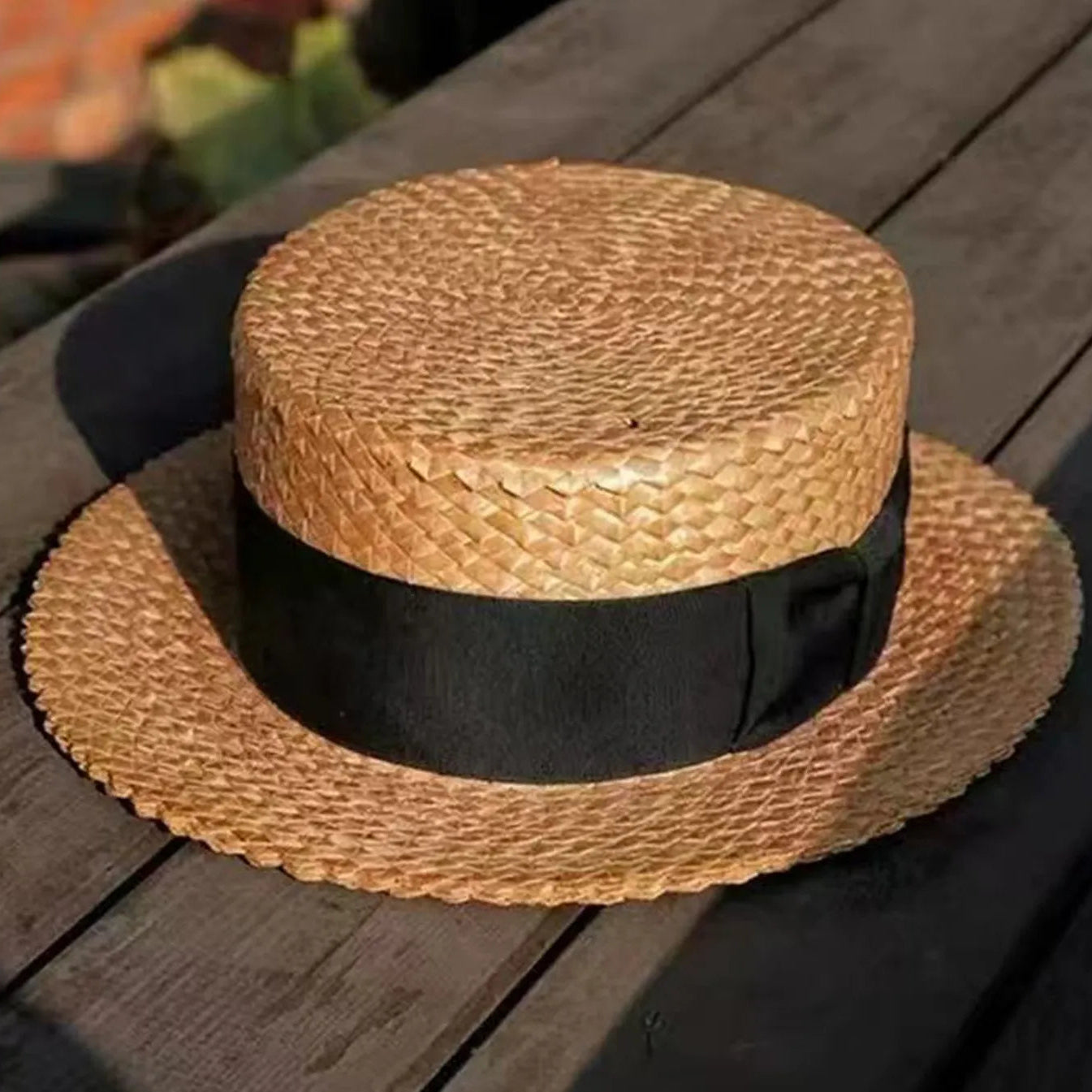 Handwoven Wheat Straw Boater Panama Hat with Wide Brim Sun Protection for Women & Men