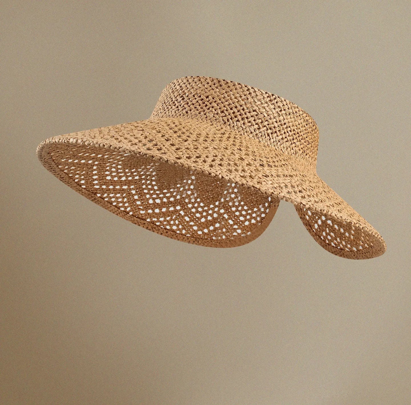Handcrafted French Open-Weave Straw Visor Hat | Wide Brim Summer Sun Hat & Roll-Up Empty Top Beach Cap