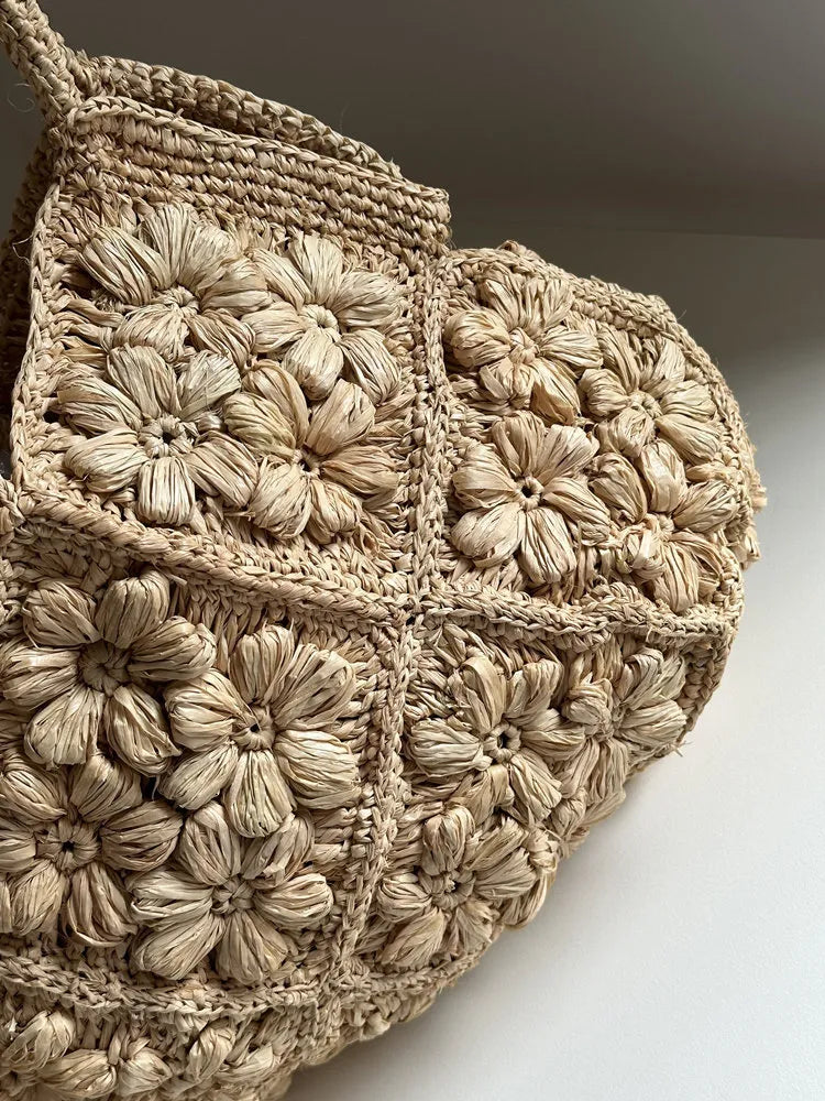 French Romantic 3D Daisy Crochet Shoulder Purse - Verdant Bind