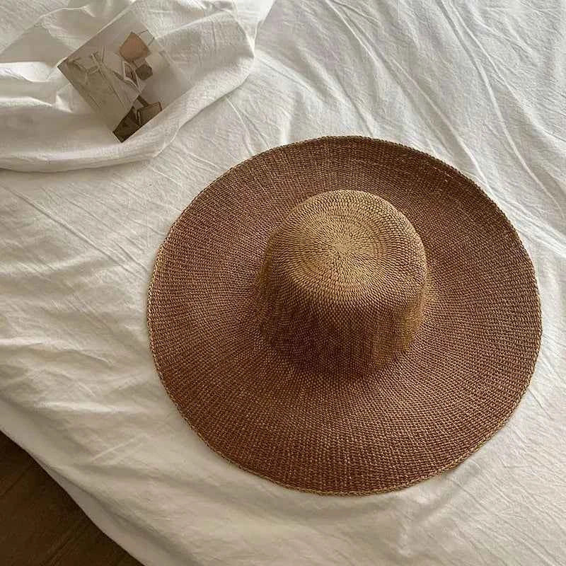Handcrafted French Oversized Straw Sun Hat | 13cm Wide Brim Summer Beach Cap & Resort Floppy Hat