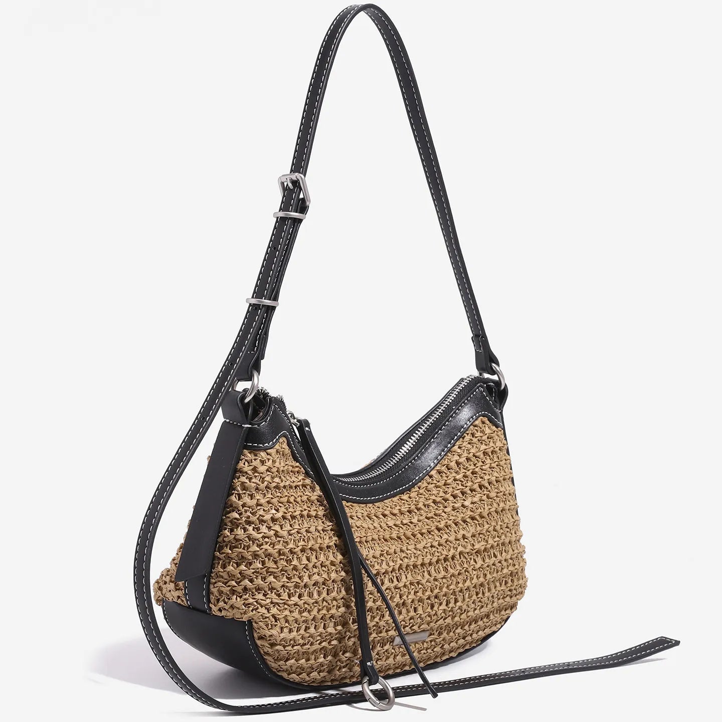 The Malibu Woven Straw Crescent Shoulder Bag