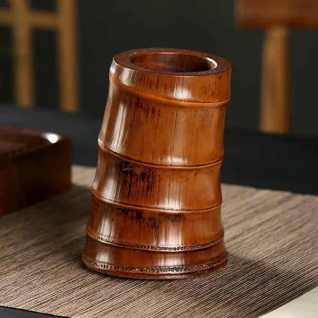 Handcrafted Natural Bamboo Root Flower Vase | Traditional Lacquer Organic Floral Vessel & Wabi-Sabi Plant Holder