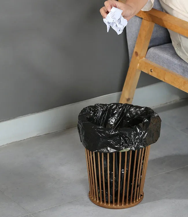 Handcrafted Natural Bamboo Wastebasket | Round Slatted Paper Trash Can & Storage Basket - Verdant Bind