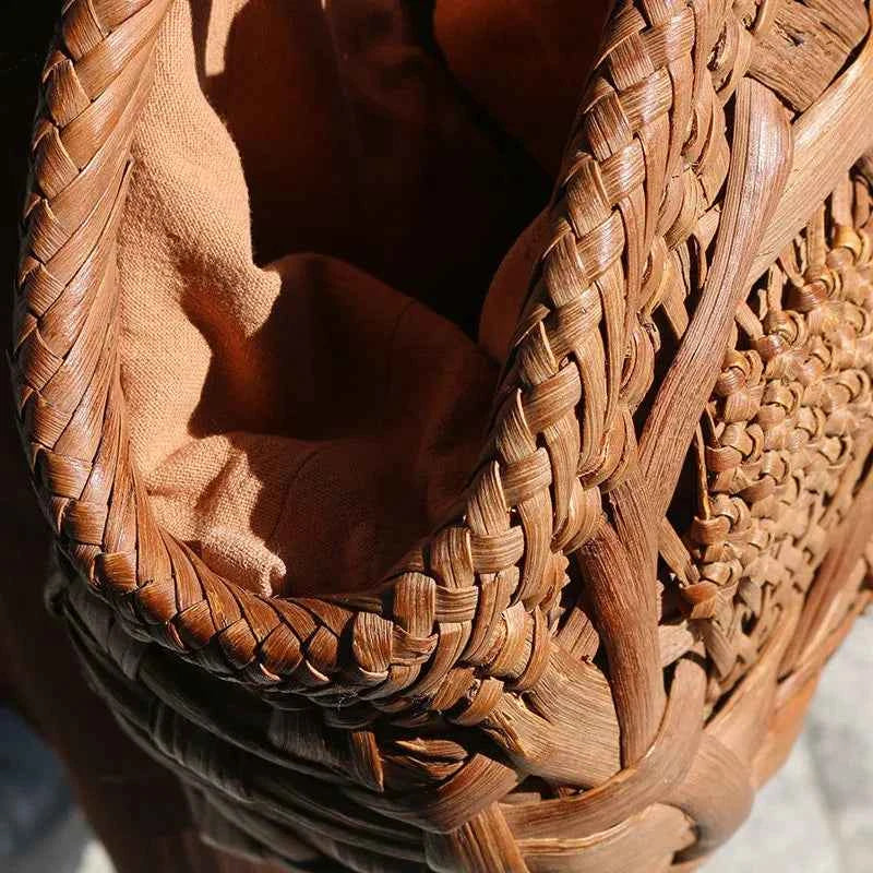 Handcrafted Wild Grapevine Shell Basket Bag - Luxury Yamabudo Woven Tote with Linen Liner