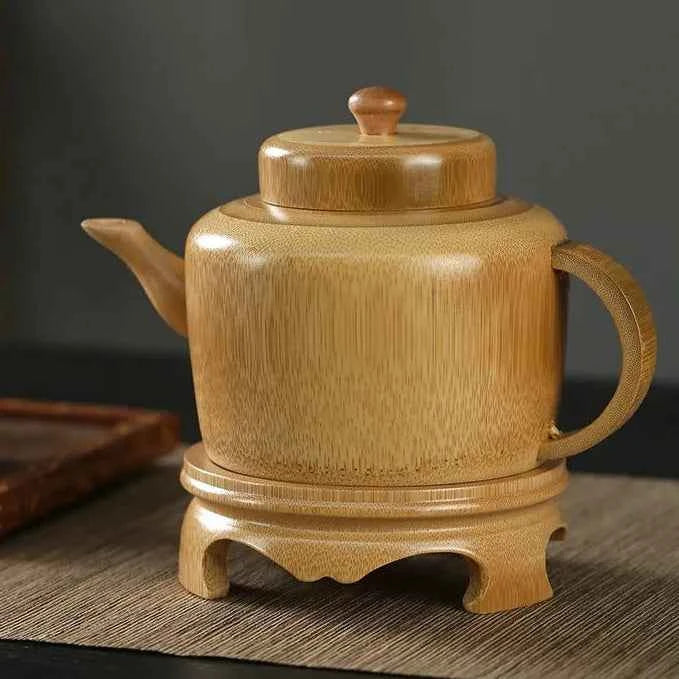 Handcrafted Solid Bamboo Teapot with Stand | Functional Water-Tight Teapot