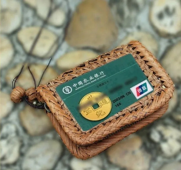 Handcrafted Wild Grapevine Woven Mini Wallet | Zippered Multi-Layer Credit Card Case & Coin Purse with Natural Vine Charm