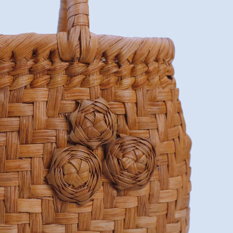 Handcrafted Wild Grapevine Woven Tote Bag | 3D Floral Accent Mountain Vine Basket Purse & Wabi-Sabi Luxury Handbag