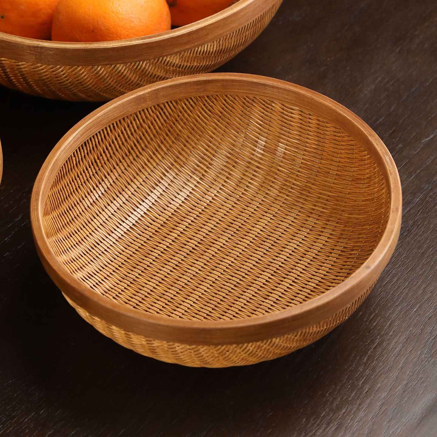 Handcrafted Bamboo Storage Basket with Natural Lacquer Finish - Round Fruit & Bread Bowl