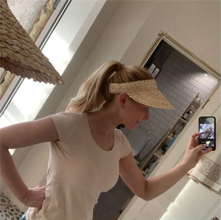 Handwoven Straw Headband Visor Boho Summer Sun Hat