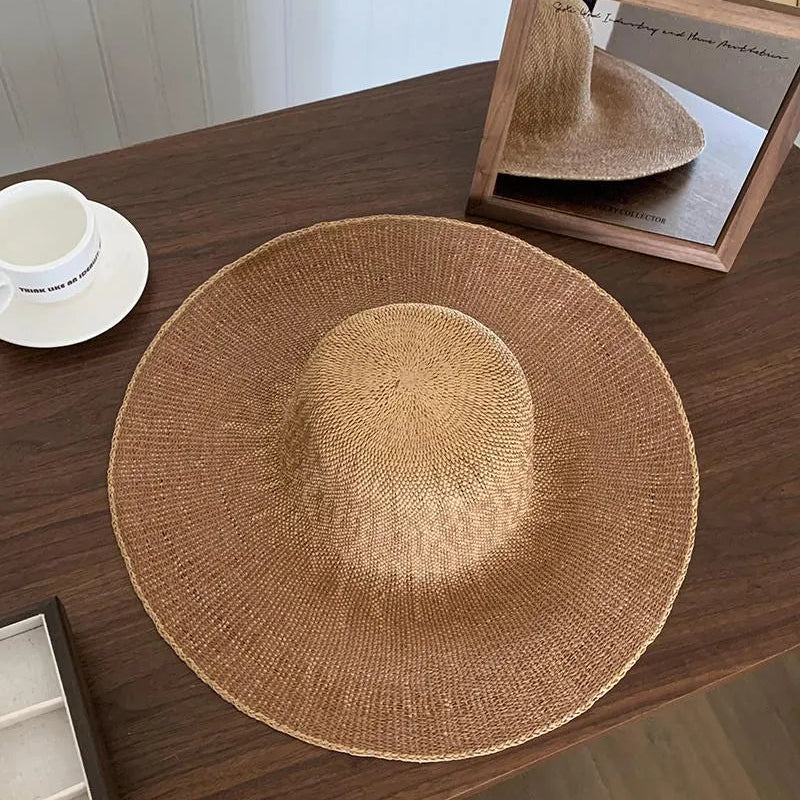 Handcrafted French Oversized Straw Sun Hat | 13cm Wide Brim Summer Beach Cap & Resort Floppy Hat - Verdant Bind
