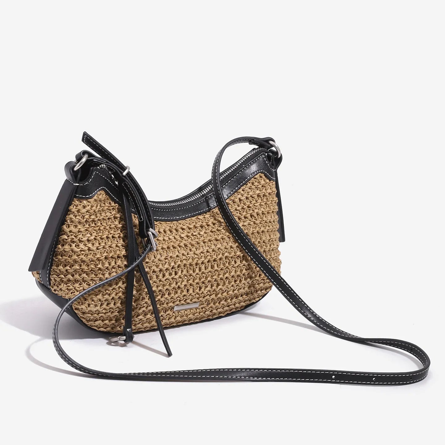 The Malibu Woven Straw Crescent Shoulder Bag