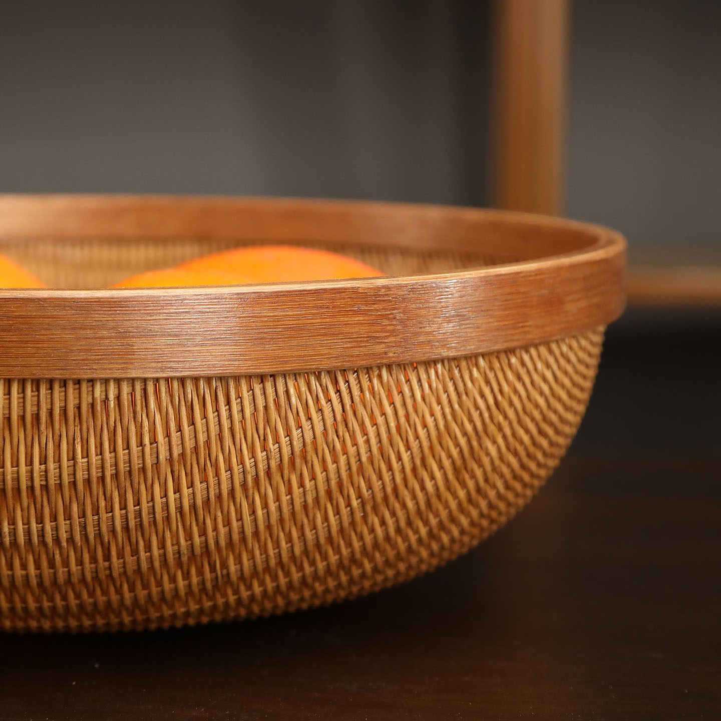 Handcrafted Bamboo Storage Basket with Natural Lacquer Finish - Round Fruit & Bread Bowl