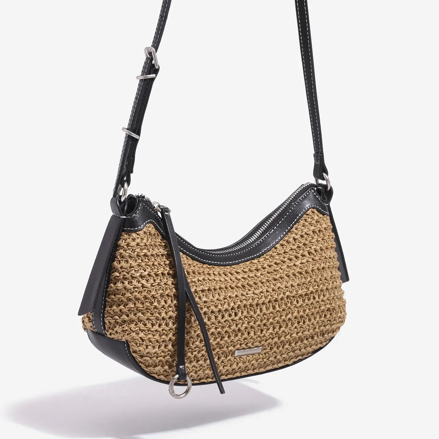 The Malibu Woven Straw Crescent Shoulder Bag