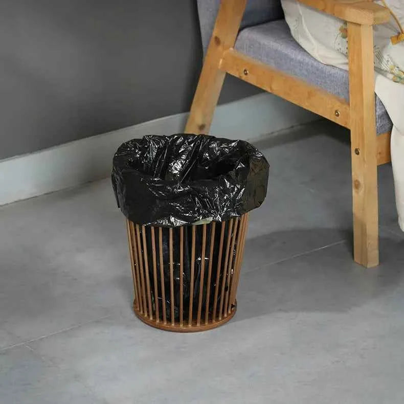 Handcrafted Natural Bamboo Wastebasket | Round Slatted Paper Trash Can & Storage Basket