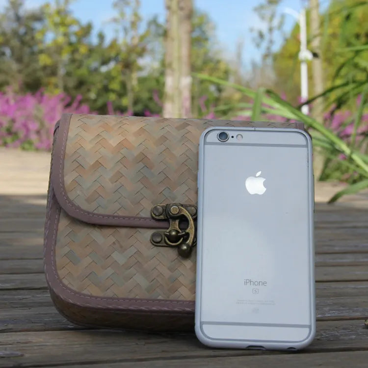 Handcrafted Mini Bamboo Weave Crossbody Bag Vintage Saddle Purse with Lock Closure
