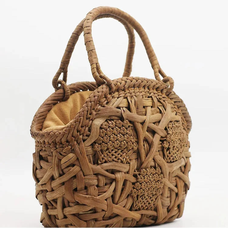 Handcrafted Wild Grapevine Shell Basket Bag - Luxury Yamabudo Woven Tote with Linen Liner