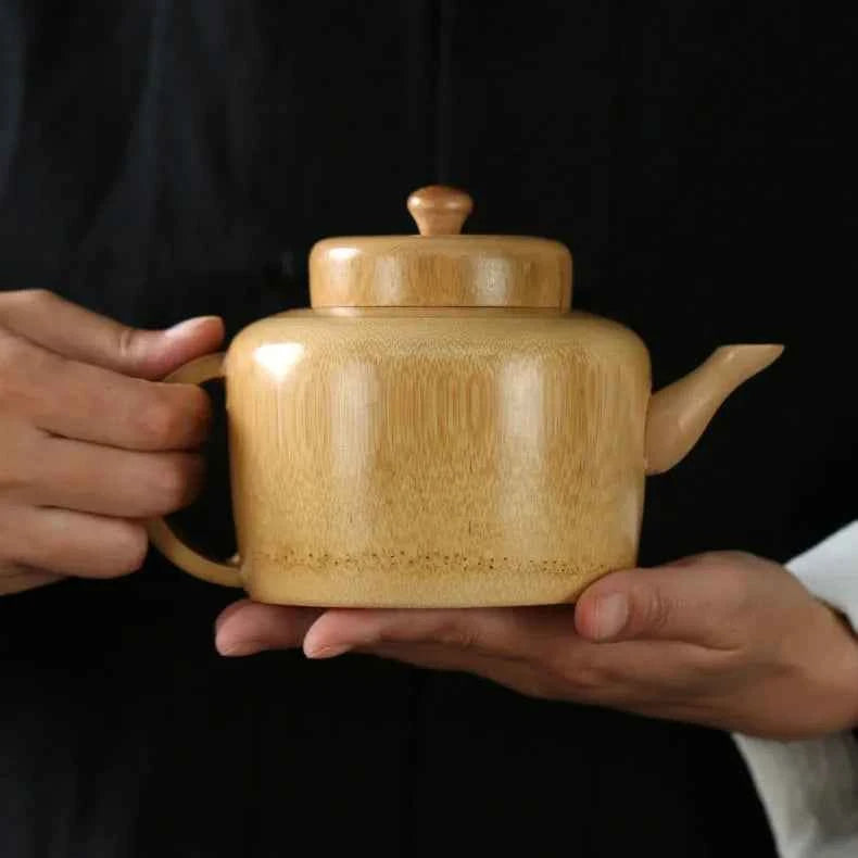 Handcrafted Solid Bamboo Teapot with Stand | Functional Water-Tight Teapot