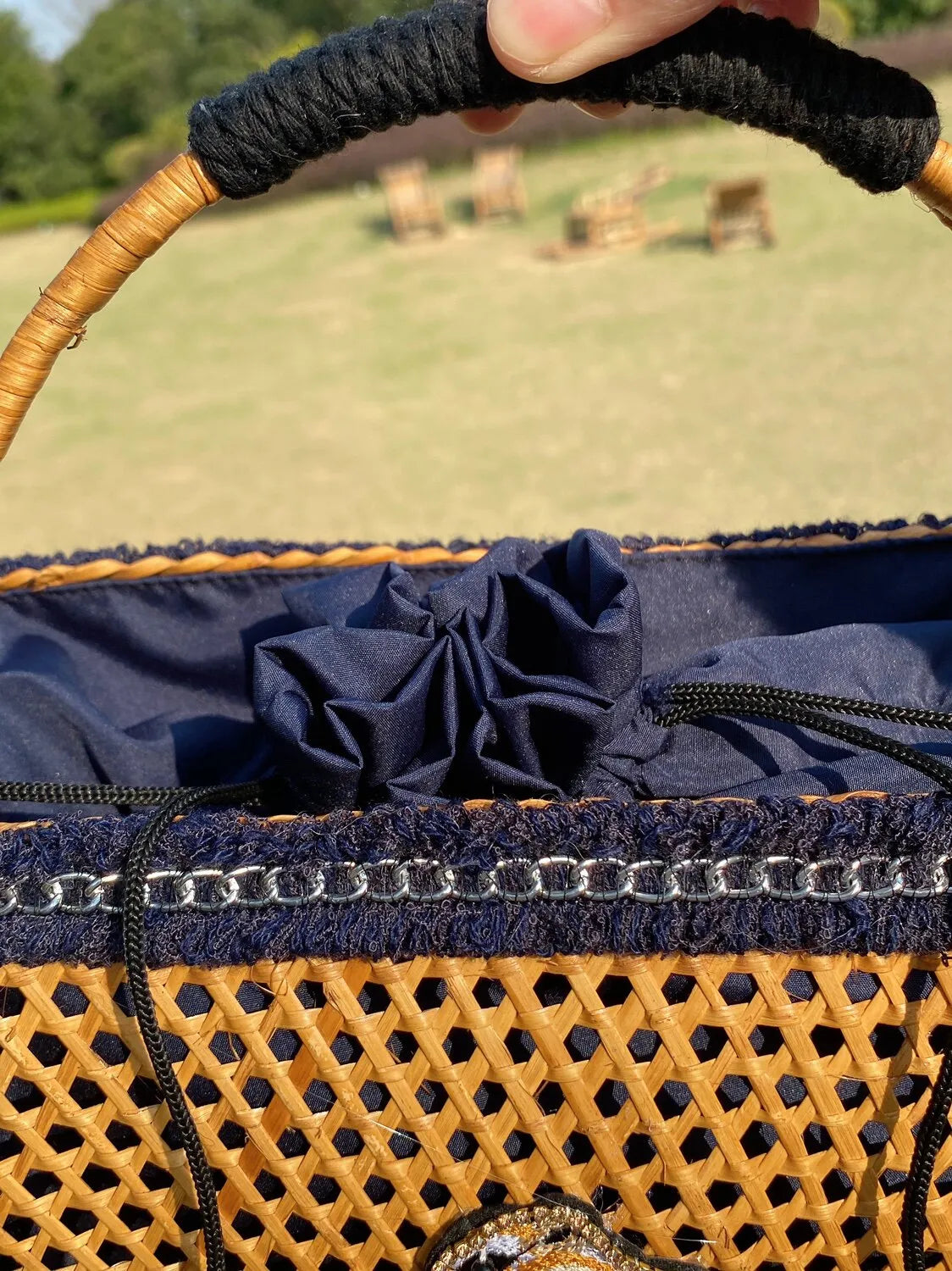 The Secret Garden Embroidered Squirrel Rattan Tote Bag - Verdant Bind