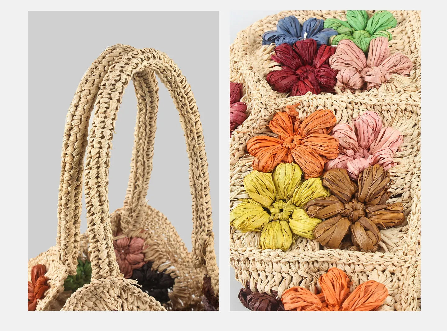 Handcrafted 3D Floral Raffia Top-Handle Bag | Summer Beach Resort Purse