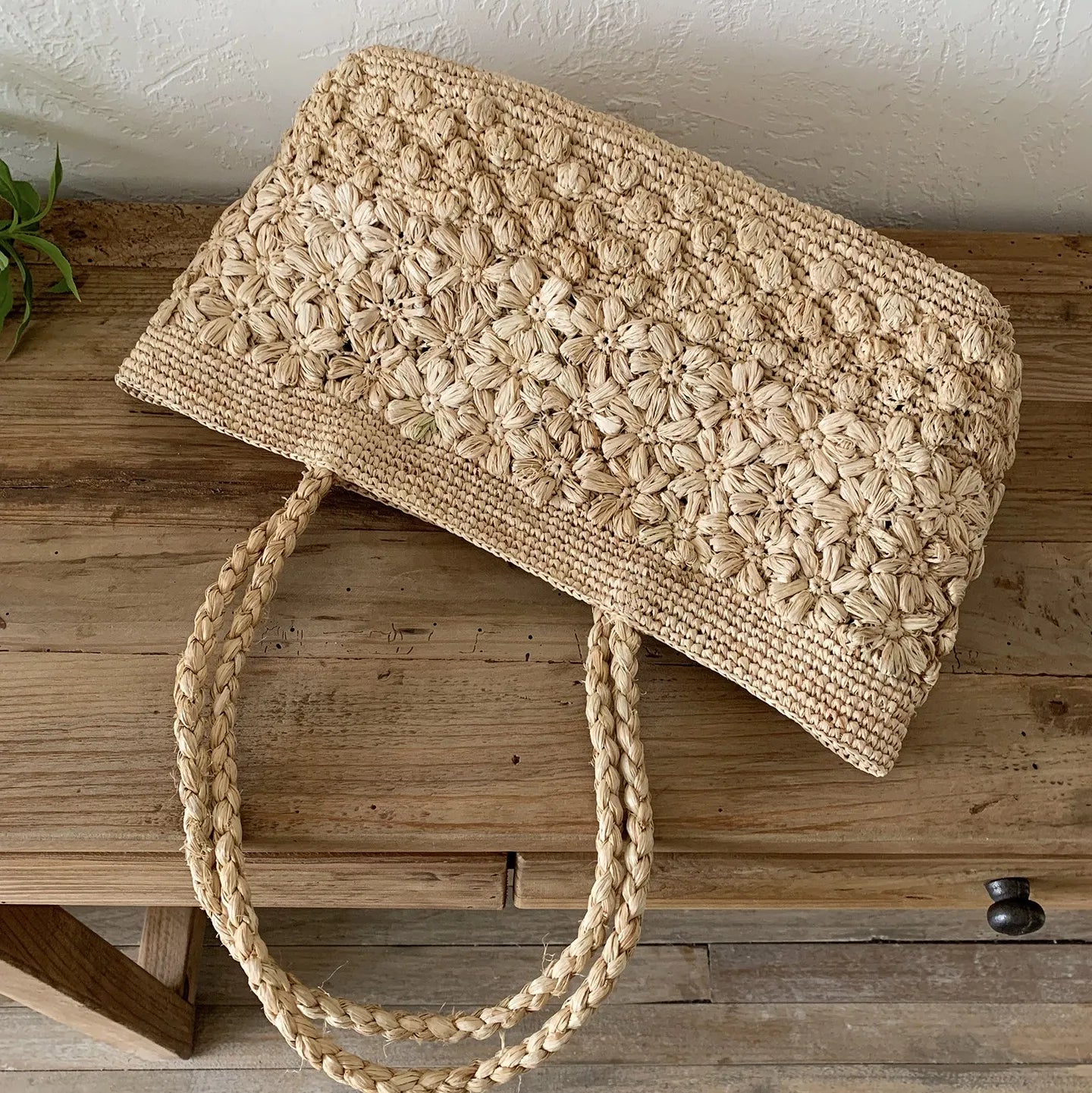 Handcrafted Floral Motif Raffia Tote Bag - Luxury Straw Shoulder Purse & Summer Crochet Satchel - Verdant Bind