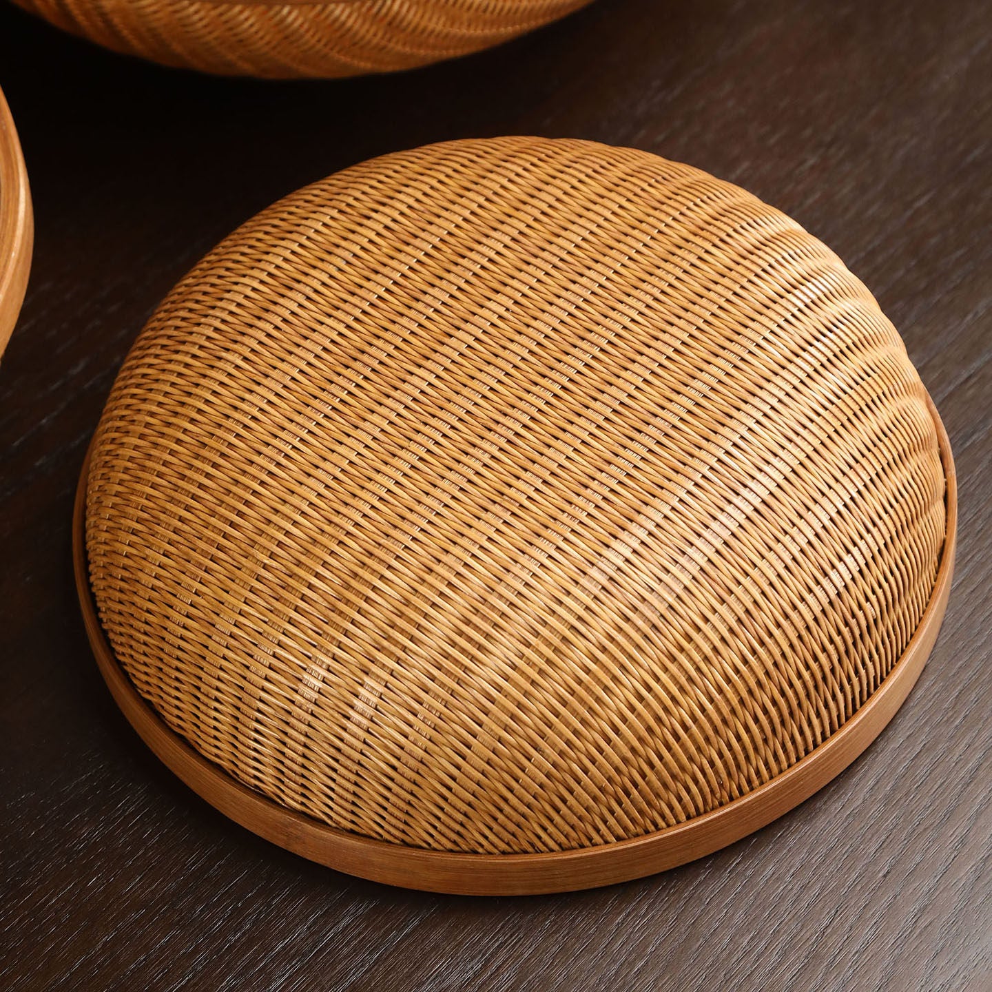 Handcrafted Bamboo Storage Basket with Natural Lacquer Finish - Round Fruit & Bread Bowl