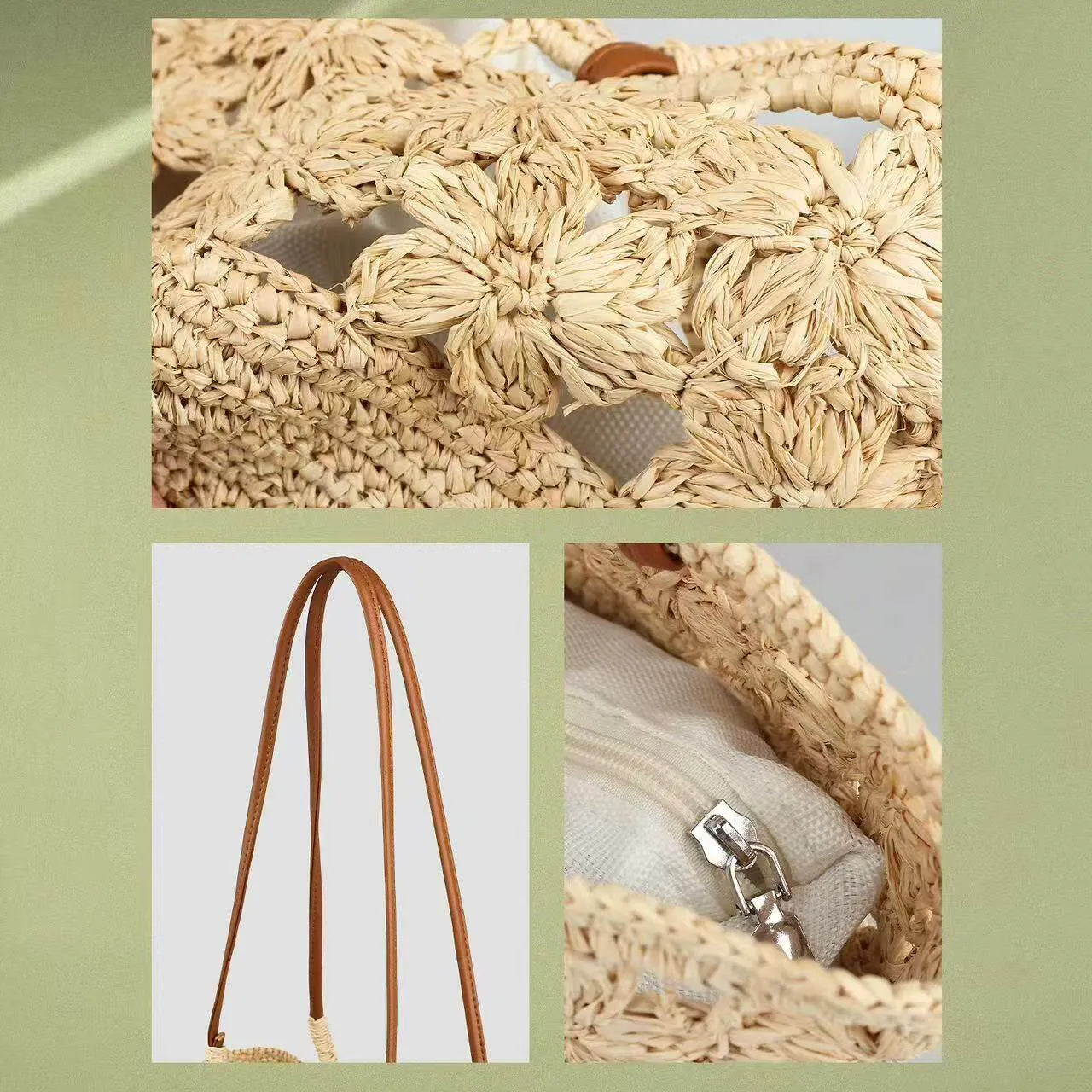 The Riviera Handwoven Floral Raffia Bucket Tote Bag