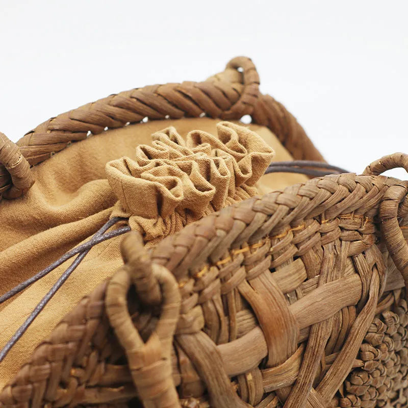Handcrafted Wild Grapevine Shell Basket Bag - Luxury Yamabudo Woven Tote with Linen Liner - Verdant Bind