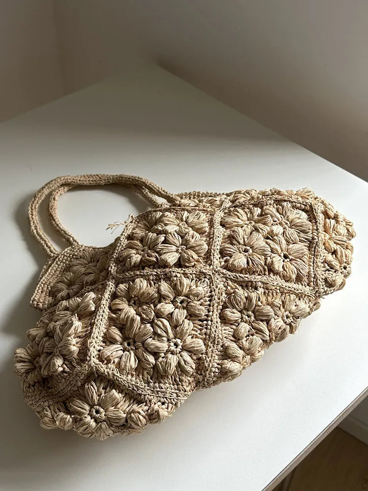 French Romantic 3D Daisy Crochet Shoulder Purse - Verdant Bind