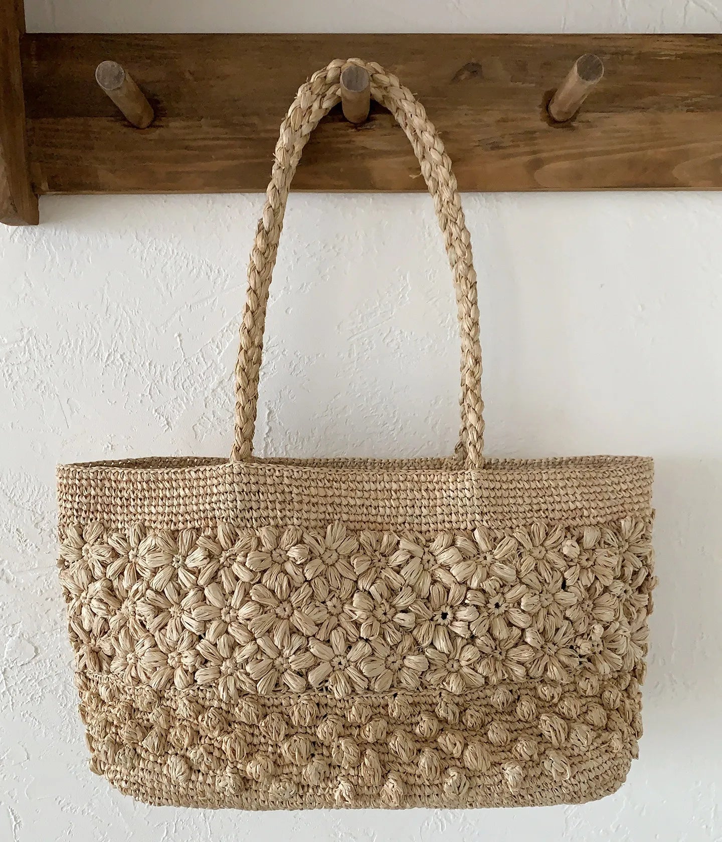 Handcrafted Floral Motif Raffia Tote Bag - Luxury Straw Shoulder Purse & Summer Crochet Satchel - Verdant Bind
