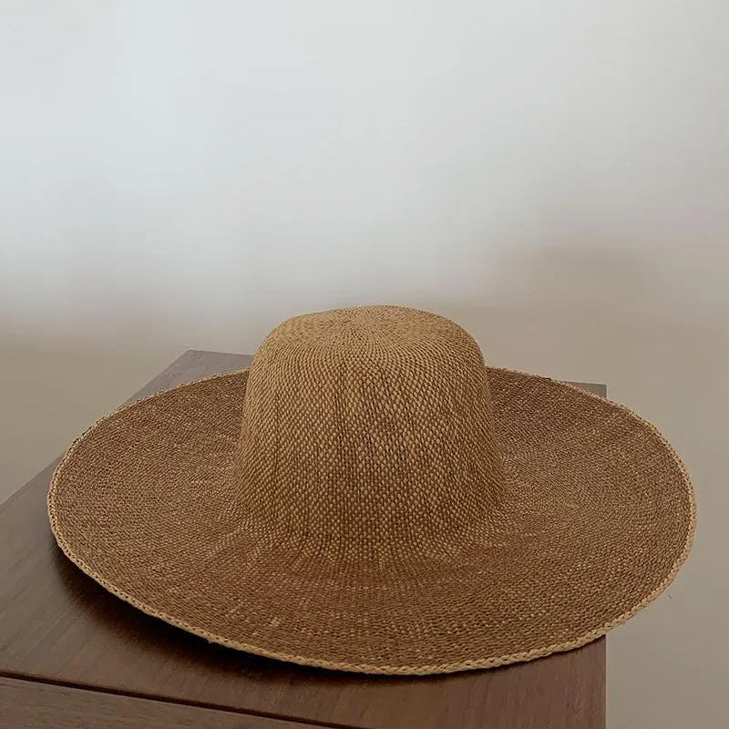 Handcrafted French Oversized Straw Sun Hat | 13cm Wide Brim Summer Beach Cap & Resort Floppy Hat - Verdant Bind