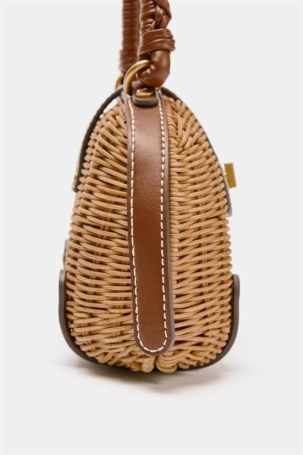 Handcrafted French Vintage Rattan Shell Crossbody Bag - Structured Wicker Basket Purse with Leather Strap & Turnlock