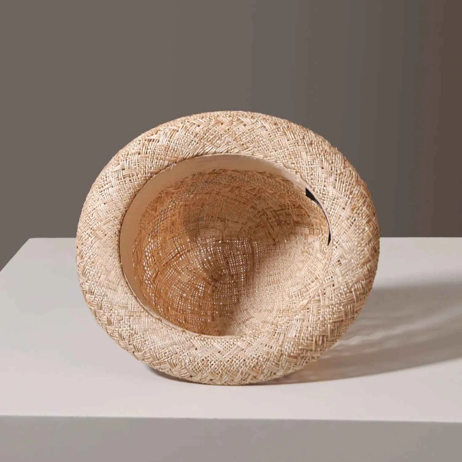 Handcrafted Natural Straw Porkpie Sun Hat | Vintage Rolled Brim Boater Cap with Grosgrain Ribbon