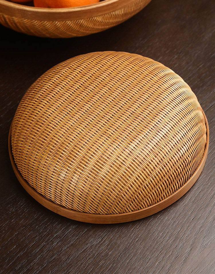 Handcrafted Bamboo Storage Basket with Natural Lacquer Finish - Round Fruit & Bread Bowl