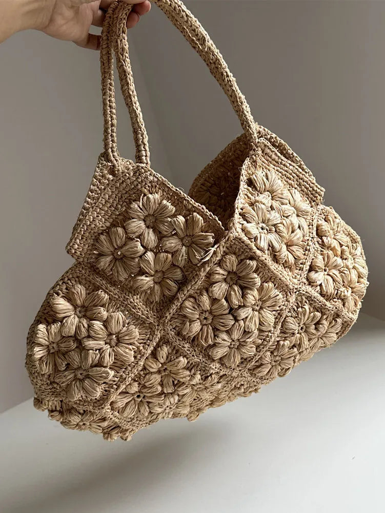 French Romantic 3D Daisy Crochet Shoulder Purse - Verdant Bind