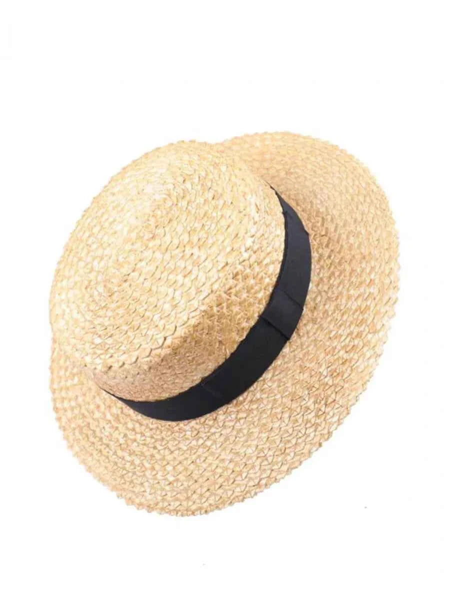 Handwoven Wheat Straw Boater Panama Hat with Wide Brim Sun Protection for Women & Men