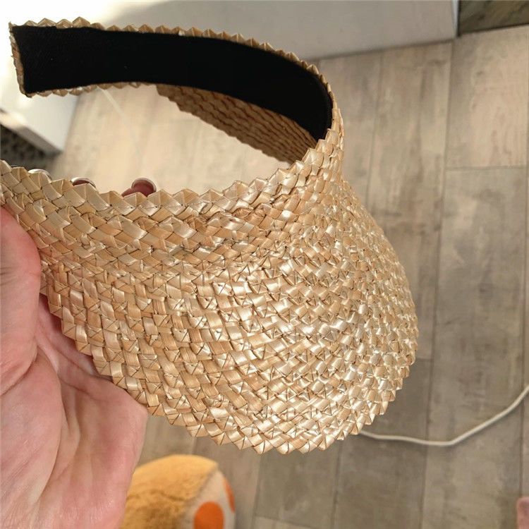 Handwoven Straw Headband Visor Boho Summer Sun Hat