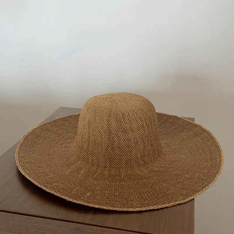 Handcrafted French Oversized Straw Sun Hat | 13cm Wide Brim Summer Beach Cap & Resort Floppy Hat