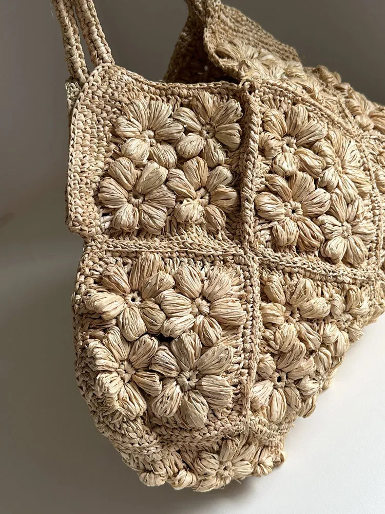 French Romantic 3D Daisy Crochet Shoulder Purse - Verdant Bind