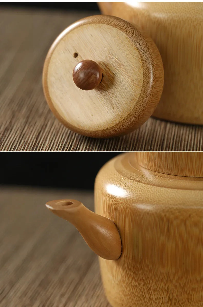 Handcrafted Solid Bamboo Teapot with Stand | Functional Water-Tight Teapot - Verdant Bind