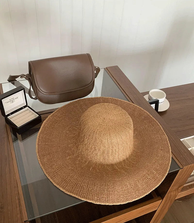 Handcrafted French Oversized Straw Sun Hat | 13cm Wide Brim Summer Beach Cap & Resort Floppy Hat - Verdant Bind