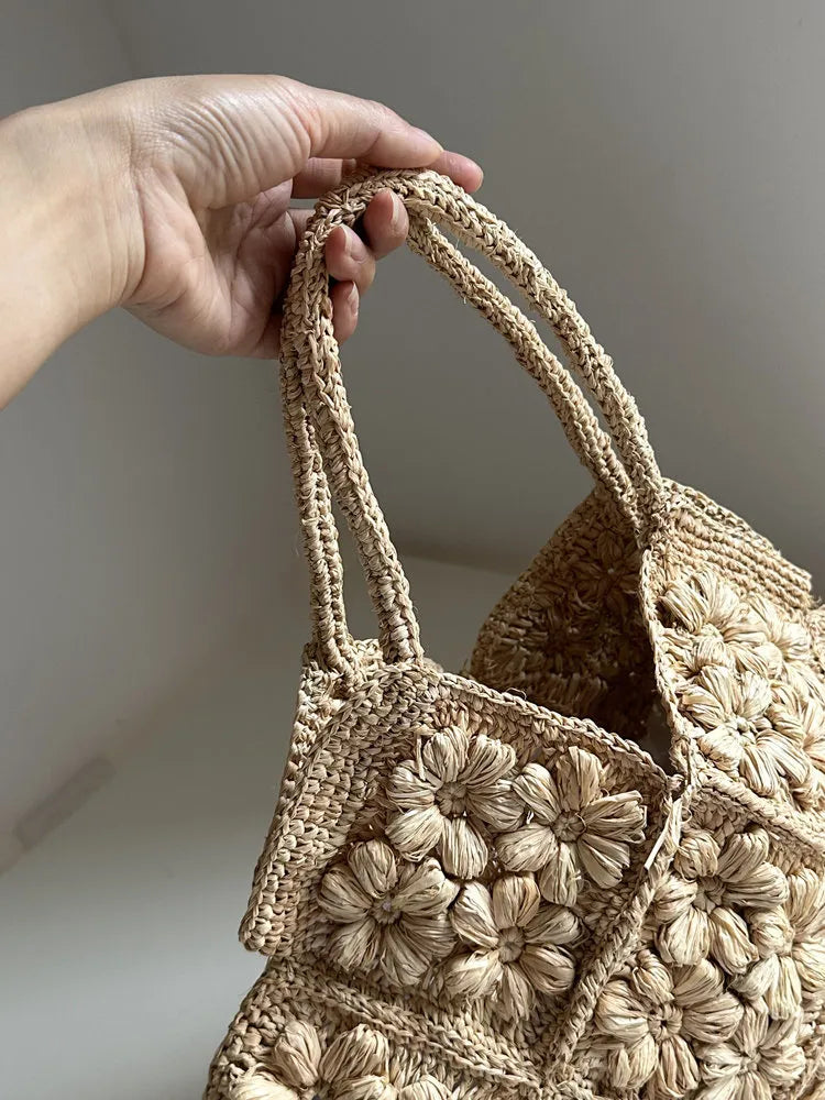 French Romantic 3D Daisy Crochet Shoulder Purse - Verdant Bind