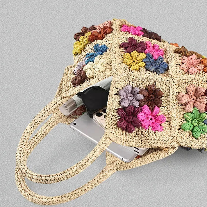 Handcrafted 3D Floral Raffia Top-Handle Bag | Summer Beach Resort Purse