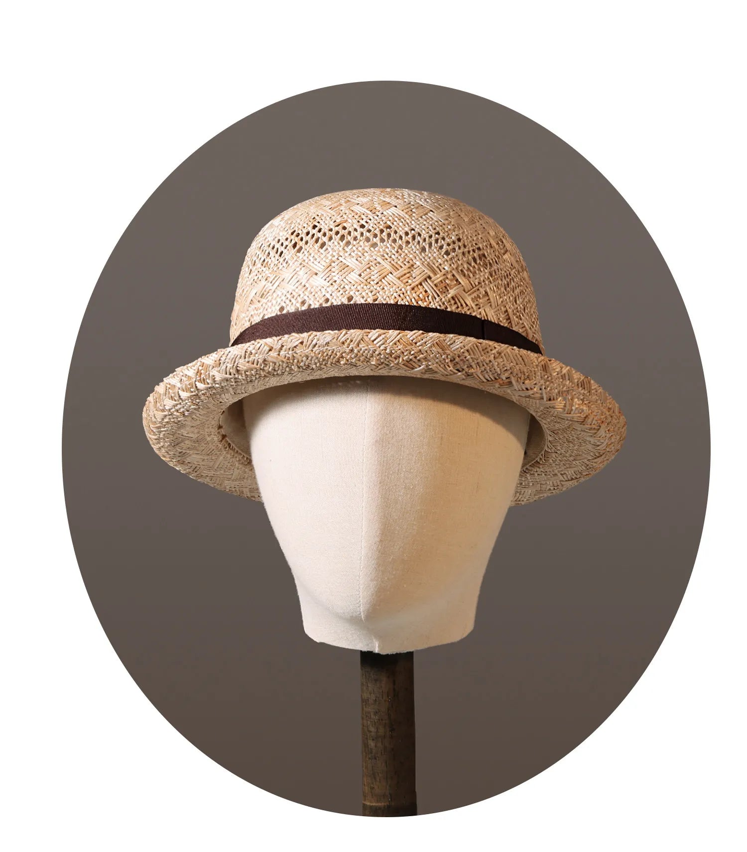 Handcrafted Natural Straw Porkpie Sun Hat | Vintage Rolled Brim Boater Cap with Grosgrain Ribbon - Verdant Bind