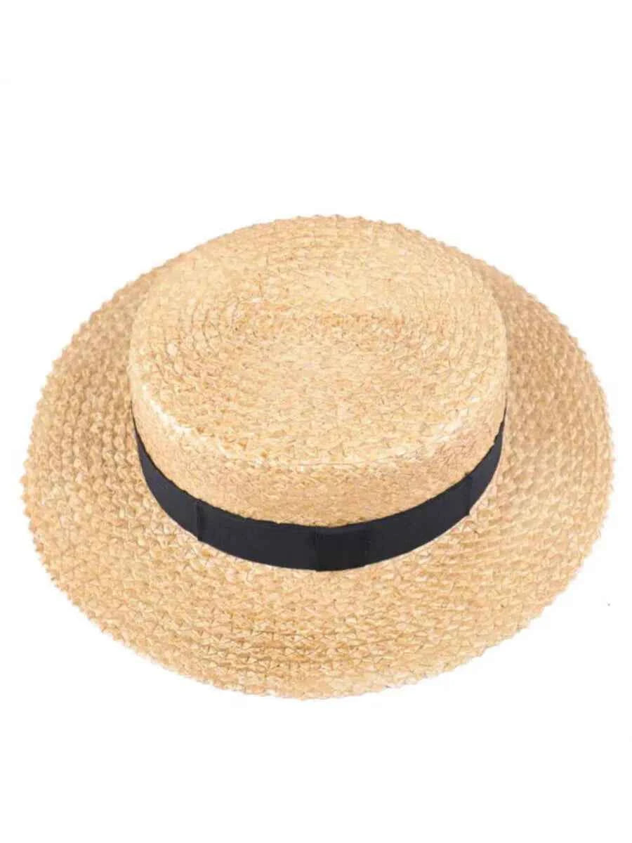 Handwoven Wheat Straw Boater Panama Hat with Wide Brim Sun Protection for Women & Men