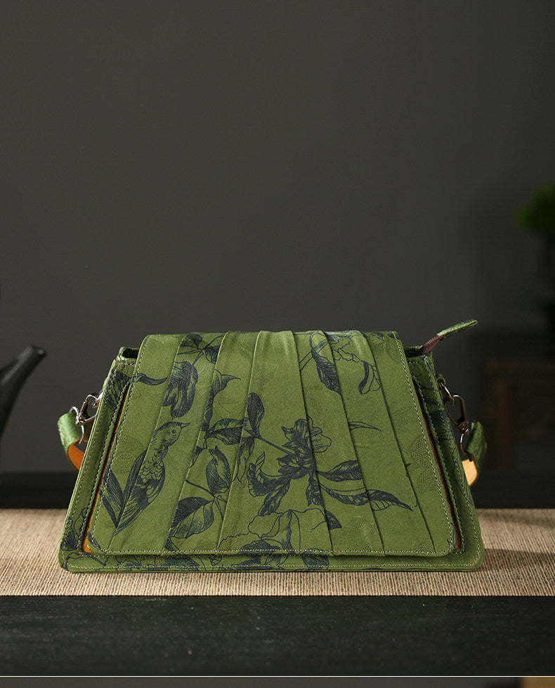 Handcrafted Wabi-Sabi Bamboo & Xiangyun Silk Crossbody Bag Green