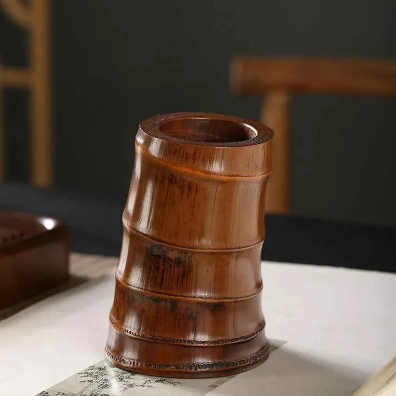 Handcrafted Natural Bamboo Root Flower Vase | Traditional Lacquer Organic Floral Vessel & Wabi-Sabi Plant Holder