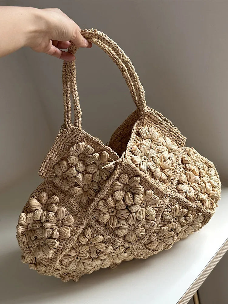 French Romantic 3D Daisy Crochet Shoulder Purse - Verdant Bind