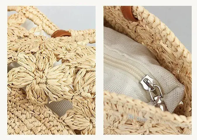 The Riviera Handwoven Floral Raffia Bucket Tote Bag